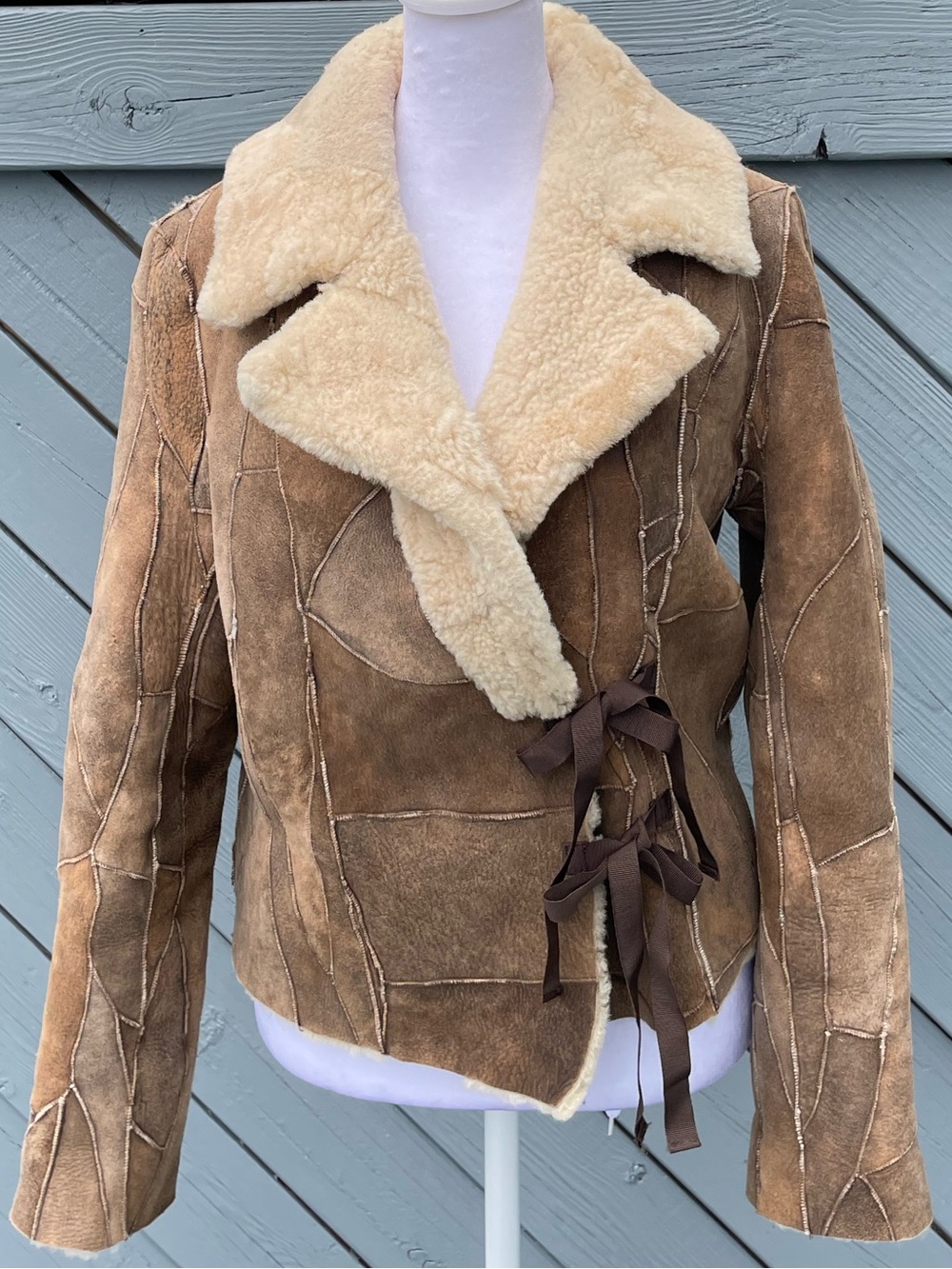 Clara Collins Paris Women’s Shearling Patchwork Jacket with Collar size 38 US 6 - Picture 2 of 10